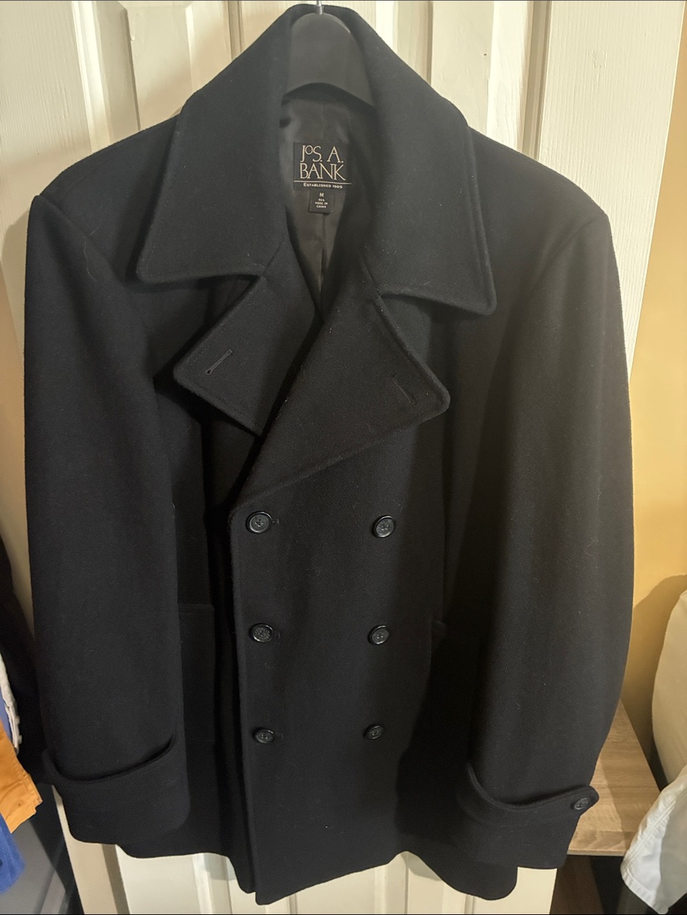 Jos. A. Bank Black Double-Breasted Peacoat